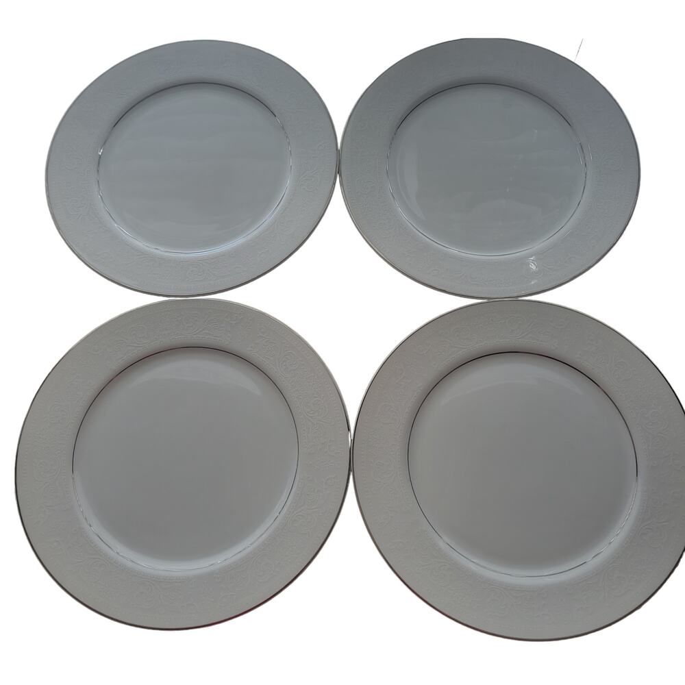 Lace Bouquet Salem China Etched Dinner Plate Platinum Money Classy Chic Set of 4
